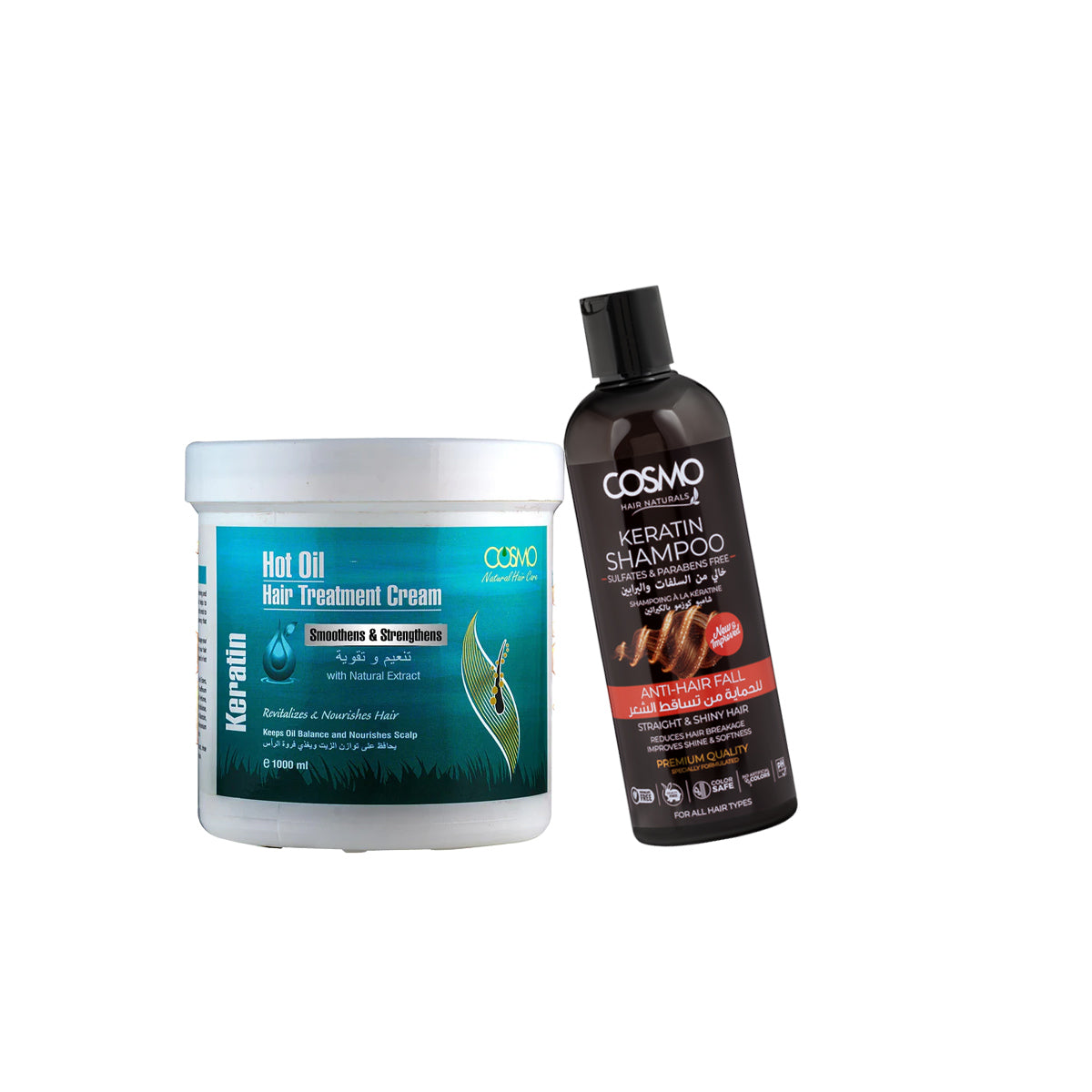 Hot Oil Hair Treatment Cream Keratin 600ml & Keratin Shampoo 480ml - Pack Of 2
